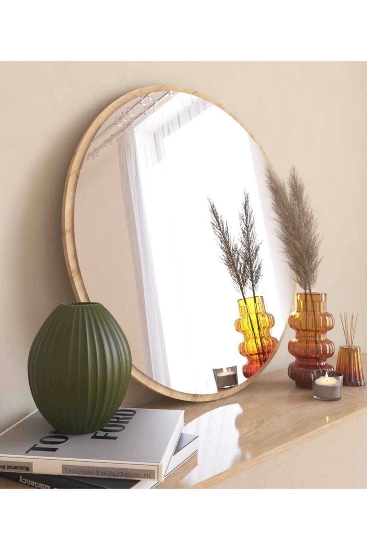 Nysamo 58 Cm Sapphire Oak Decorative Round Mirror for Entryway, Hallway, Living Room, Kitchen, Bathroom, Office 3