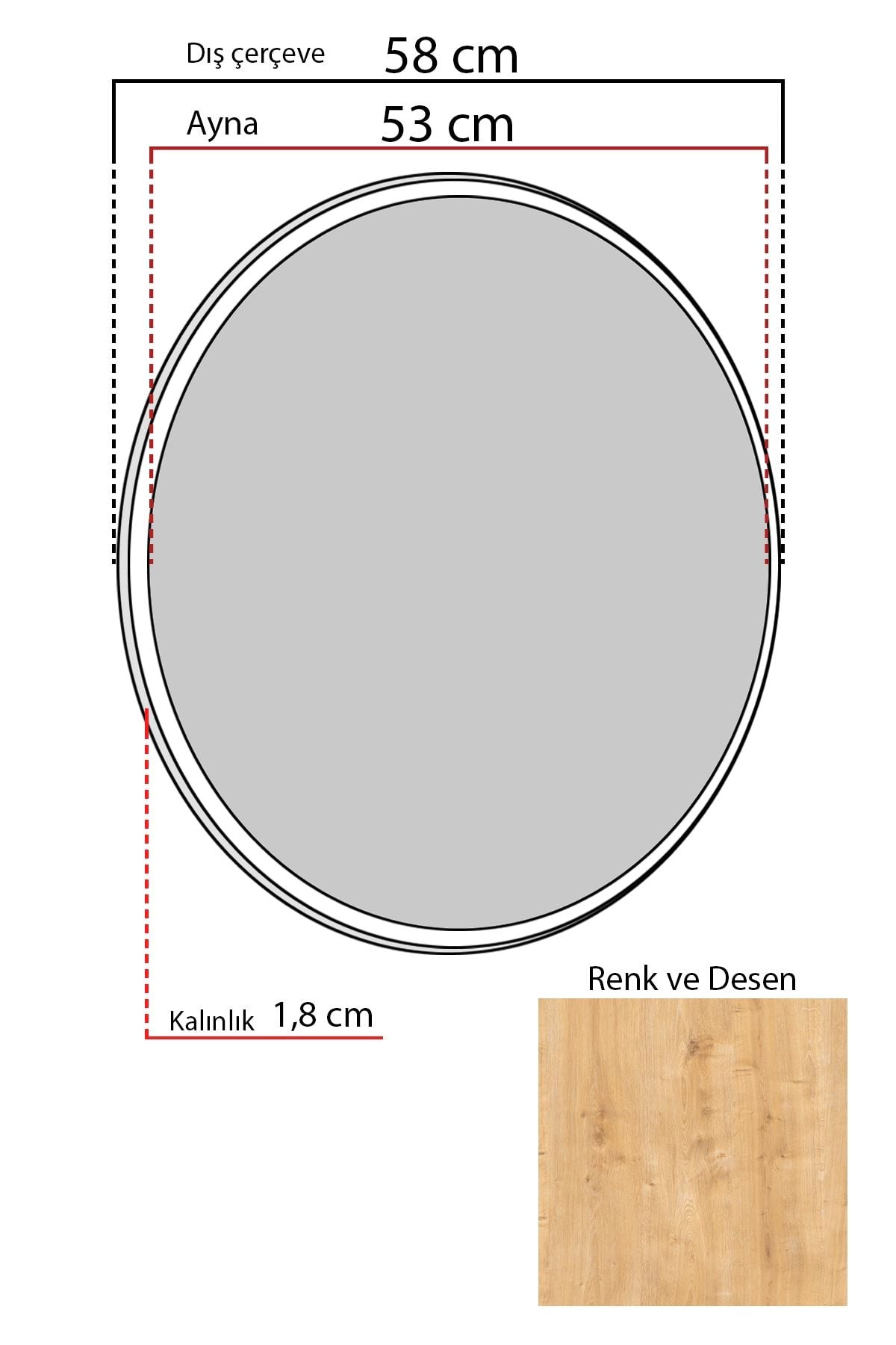 Nysamo 58 Cm Sapphire Oak Decorative Round Mirror for Entryway, Hallway, Living Room, Kitchen, Bathroom, Office 5