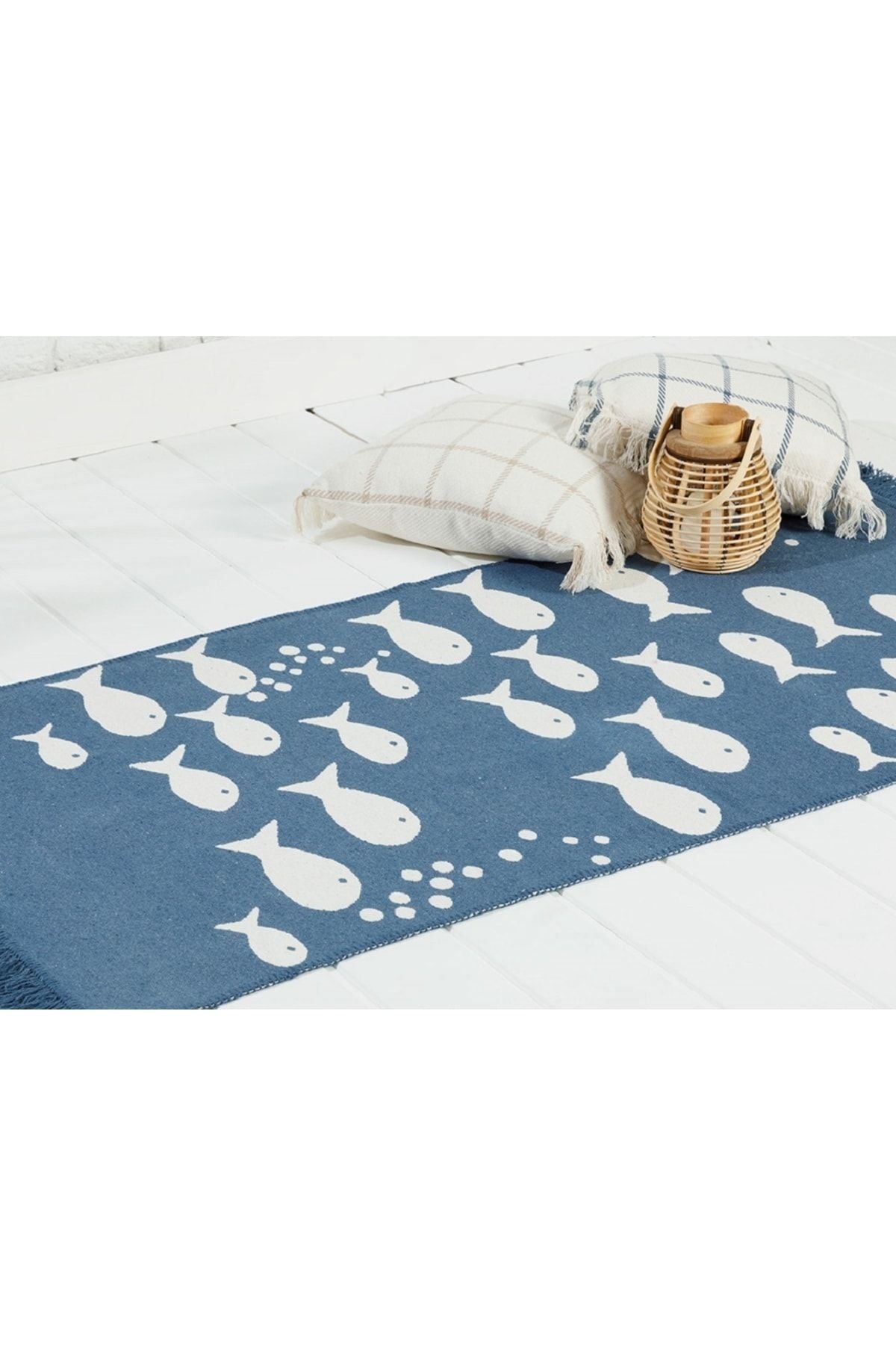 English Home Fish Wave Woven Rug 60x100 Cm Indigo 2