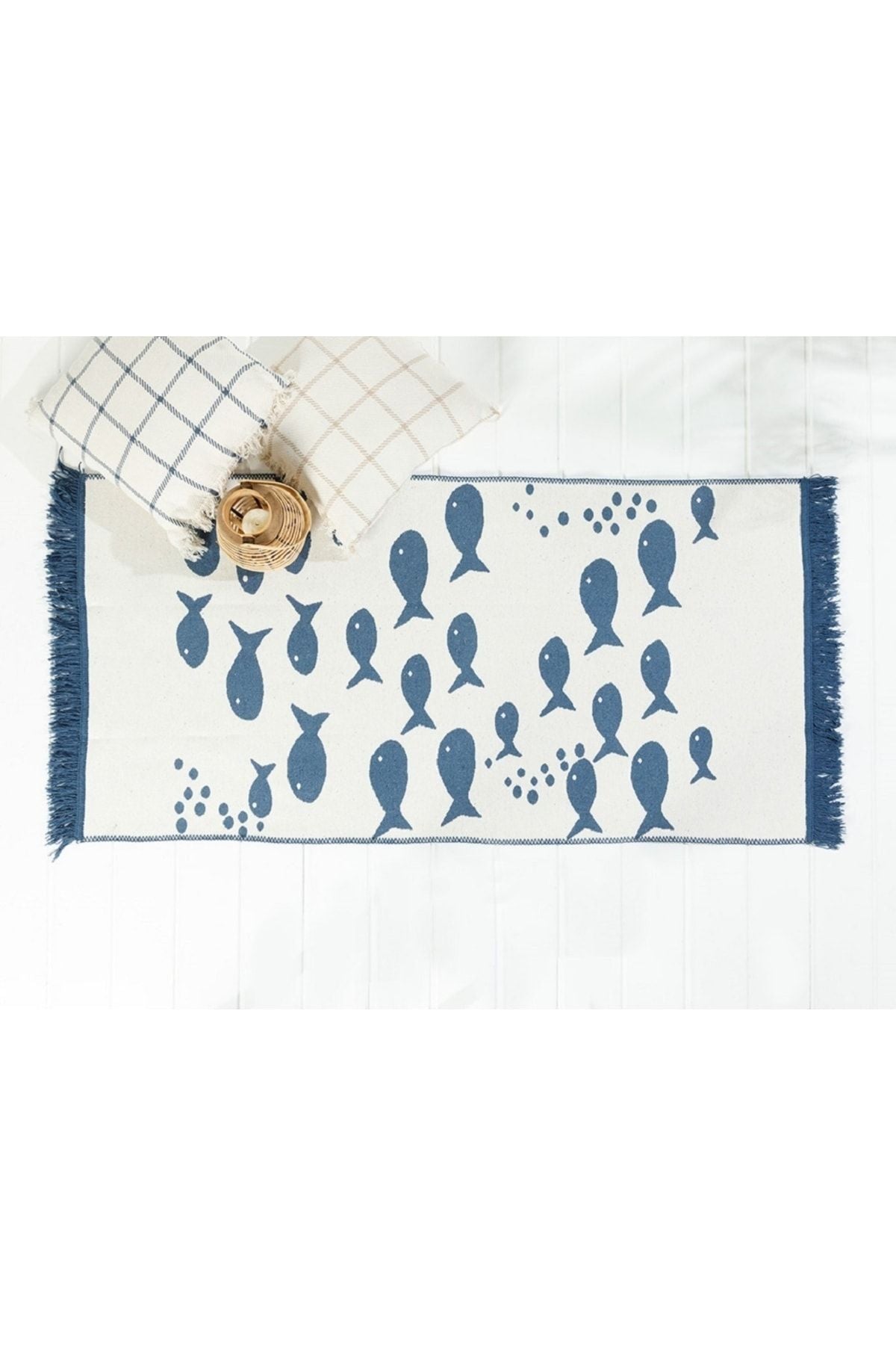 English Home Fish Wave Woven Rug 60x100 Cm Indigo 3