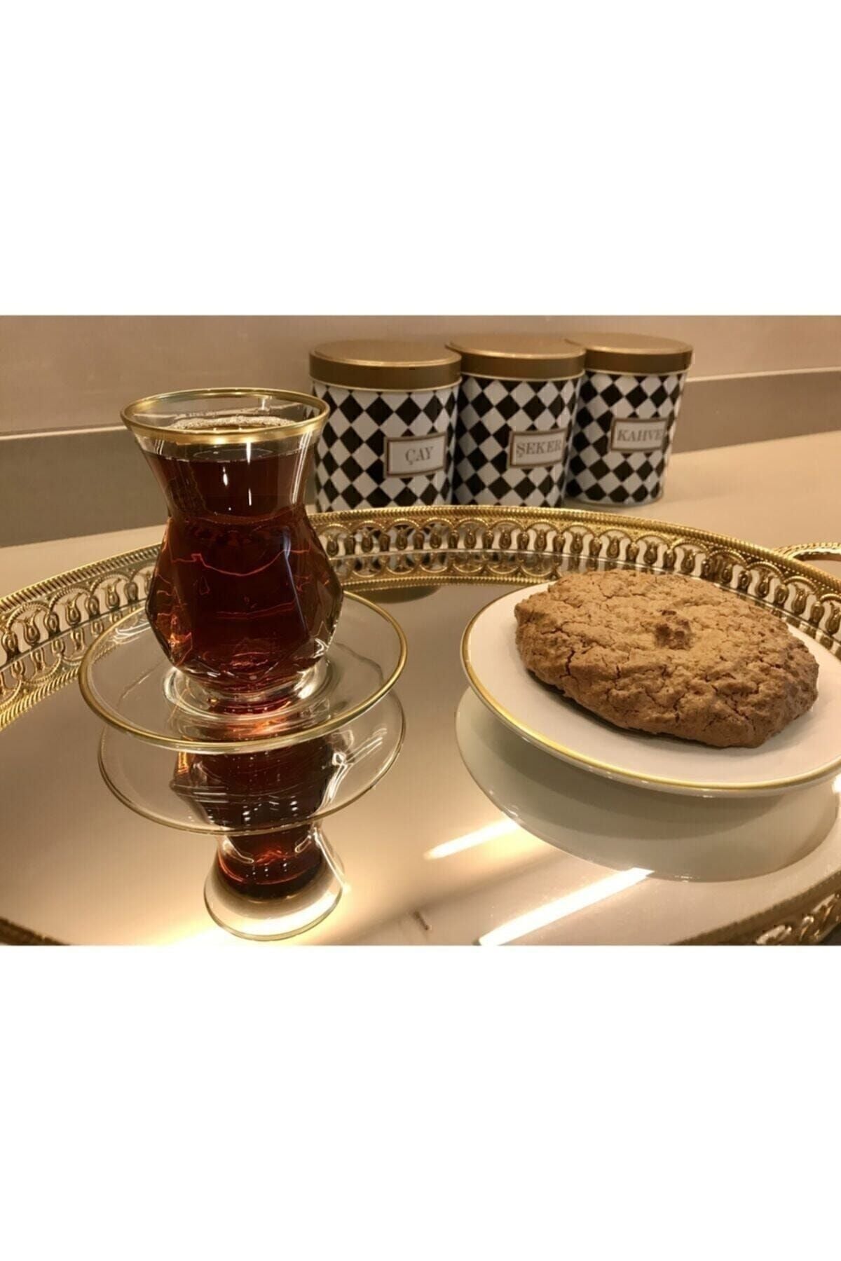 Paşabahçe PAZARÖTESİ Yaldızlı-Gold Lav Tea Set - Alya 2