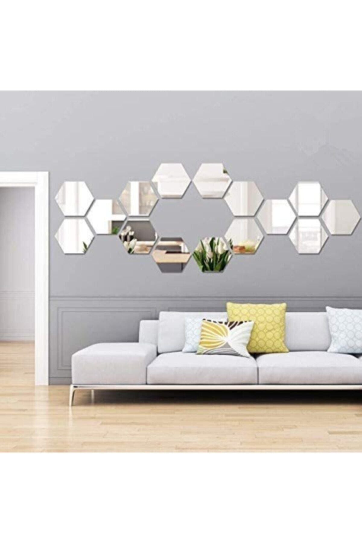 Genel Markalar Honeycomb Silver Decorative Hexagon 12x Acrylic Mirror 11x12.5cm With Adhesive Tape 3