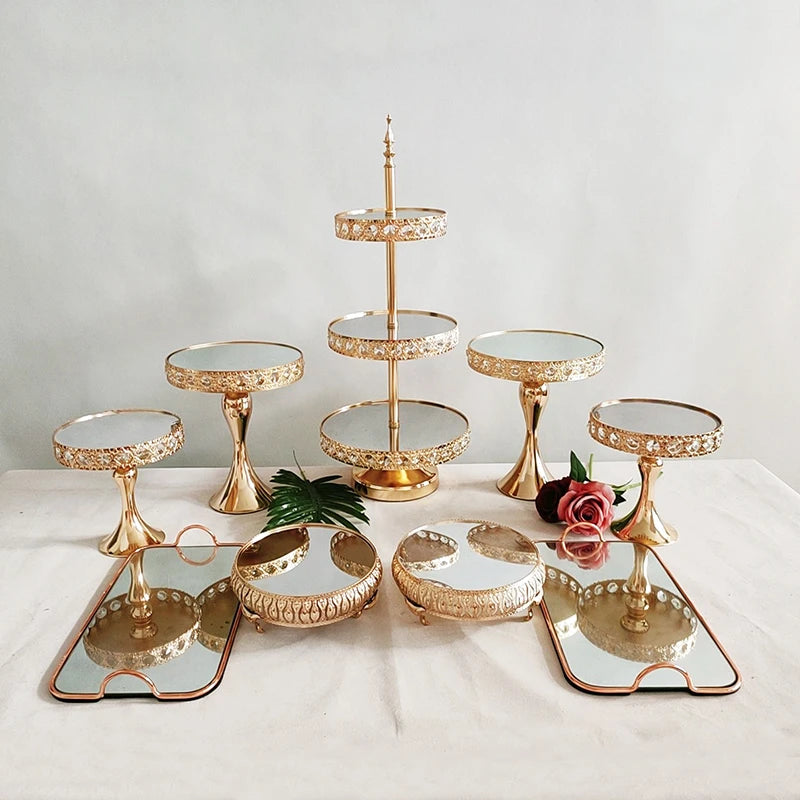 3pcs-14pcs/lo Gold Antique Metal Cake Stand, Round Cupcake Stands, Wedding Birthday Party Dessert Cupcake Pedestal/Display/Plate