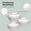 Ambient Insulated Casserole Hot Pot Hot Pack Food Warmer 3 Pieces Set (Beige) 1.6 L, 2.5 L, 3.5 L